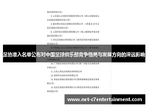 足协准入名单公布对中国足球俱乐部竞争格局与发展方向的深远影响